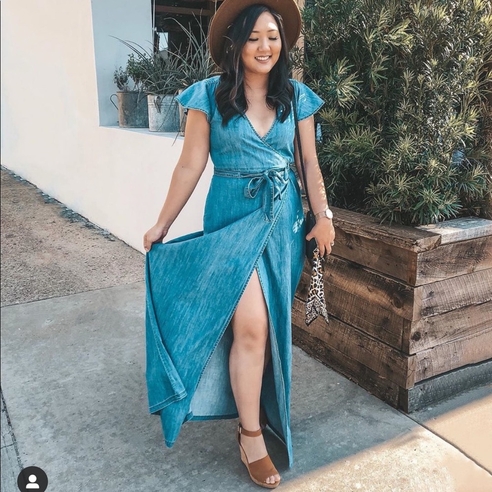 Draper James Chambray Denim Wrap Maxi Dress